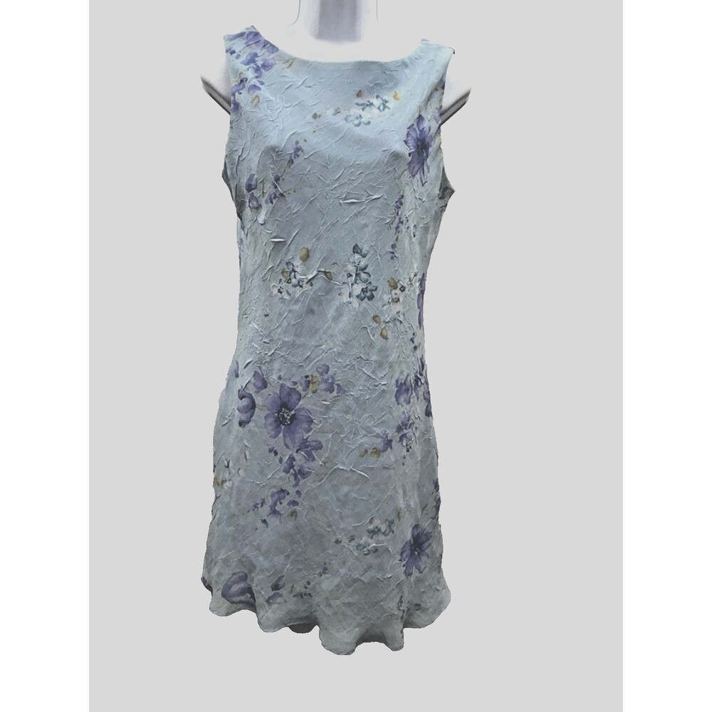 VTG Y2K La Belle Women's Size 7 Blue Floral Sheer Lined V Neck Backside Fairy